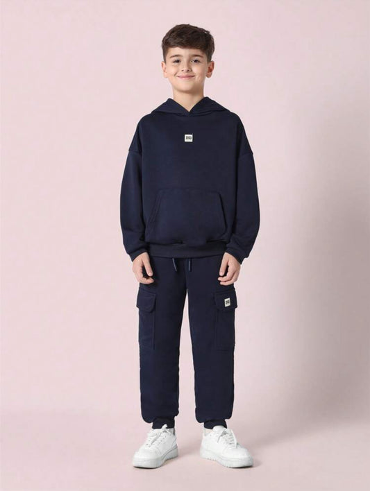 Navy Essential Hoodie & Cargo Joggers Set 🔵✨